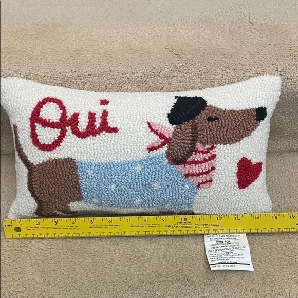 Dachshund Decorative hooked Pillow with Red Heart - Picture 2 of 7